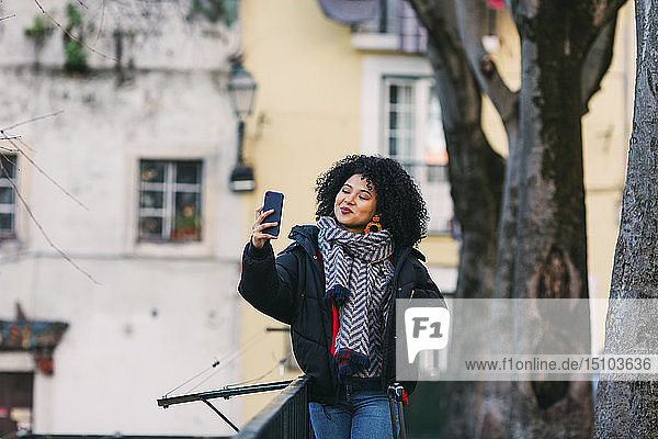Young woman taking selfie in Lisbon  Portugal