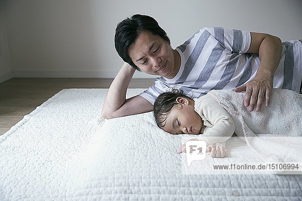 Japanese kid with father at home