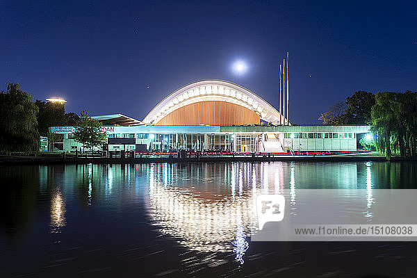 Germany Berlin lighted Haus der Kulturen der Welt at night