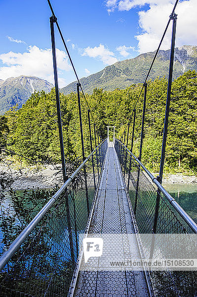 Suspension bridge Blue Pools Haast Pass South Island New Zealand