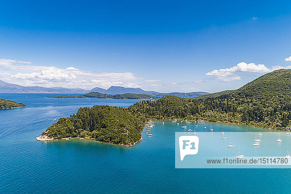 Greece Lefkada aerial view of bay at Kallithea