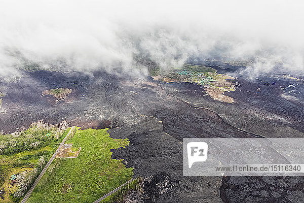 USA  Hawaii  Big Island  Luftaufnahme der Auswirkungen des Vulkanausbruchs im Jahr 2018