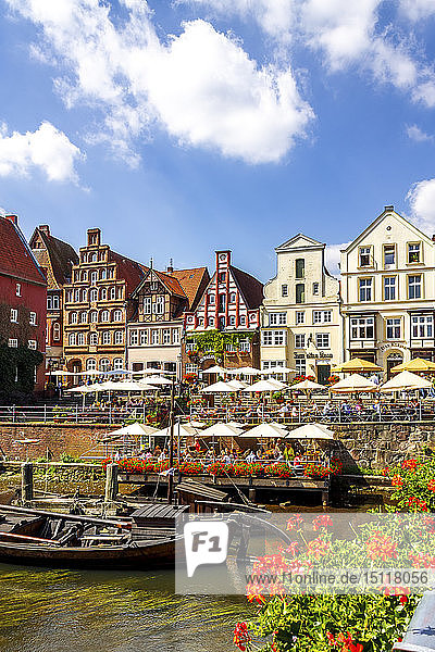 Gable houses and half-timbered houses at Stint market  Lueneburg  Germany
