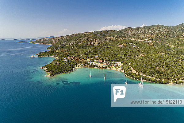 Greece aerial view of small bay at Syvota