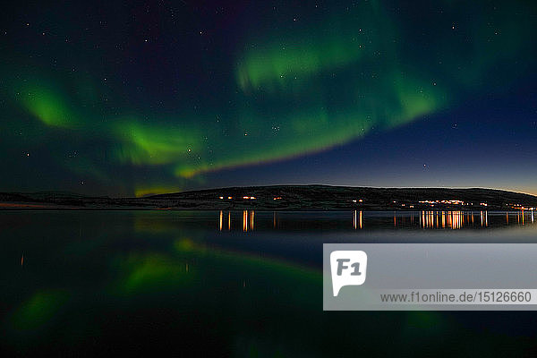 Nordlicht (Aurora borealis) bei Nordlenangen  Halbinsel Lyngen  Provinz Troms  Norwegen  Skandinavien  Europa