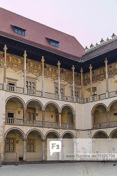 The 16th century Renaissance courtyard  Wawel Royal Castle  UNESCO World Heritage Site  in the medieval old town  in Krakow  Poland  Europe