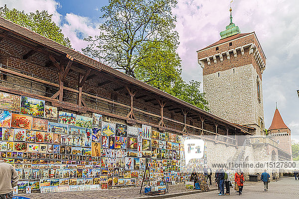 Eine farbenfrohe Freiluftgalerie in der mittelalterlichen Altstadt  UNESCO-Weltkulturerbe  Krakau  Polen  Europa