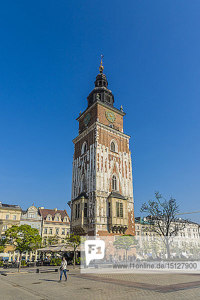 Rathausturm auf dem Hauptplatz in der mittelalterlichen Altstadt  UNESCO-Weltkulturerbe  Krakau  Polen  Europa