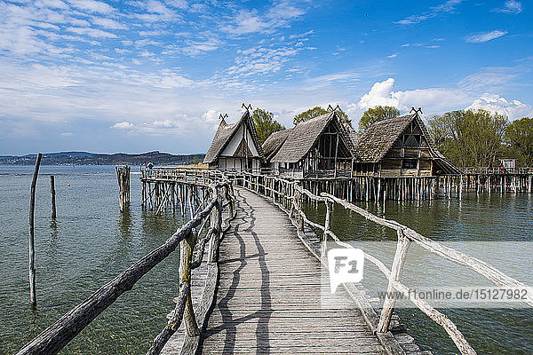 The archaeological open-air museum Stilt houses (Pfahlbaumuseum Unteruhldingen) UNESCO World Heritage Site on Lake Constance Unteruhldingen Germany Europe