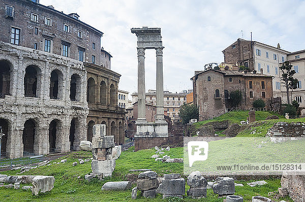Theatre of Marcellus left  Ruins of Temple of Apollo Sosiano  UNESCO World Heritage Site  Rome  Lazio  Italy  Europe
