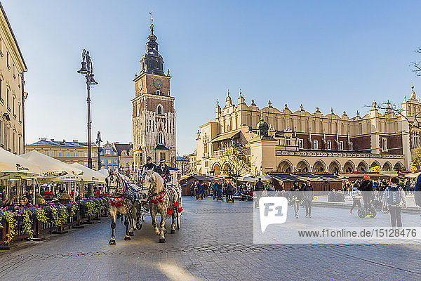 St. Mary's Basilica in the main square in the medieval old town of Krakow  UNESCO World Heritage site  in Krakow  Poland  Europe