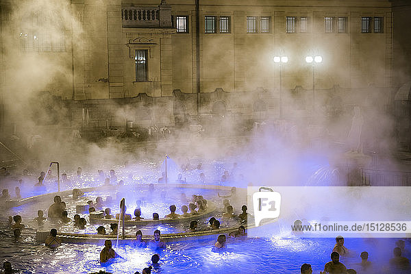 Szechenyi Thermal Baths at night  Budapest  Hungary  Europe