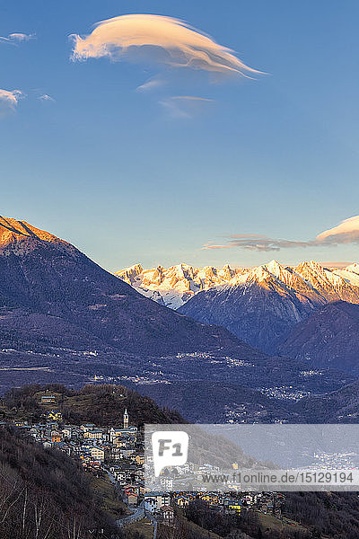 Sunset in the village Sacco Valgerola Valtellina Sondrio provinc Lombardy Italy Europe