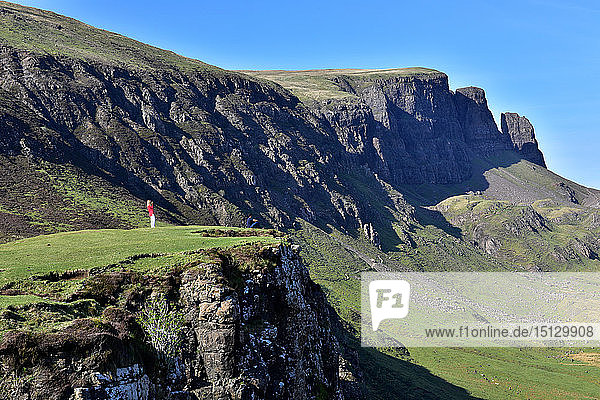 Tourists enjoying the beautiful views of the Quiraing  Isle of Skye  Inner Hebrides  Scotland  United Kingdom  Europe