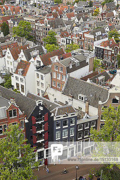 The rooftops and houses of the Jordaan in Amsterdam viewed from above  Amsterdam  North Holland  The Netherlands  Europe