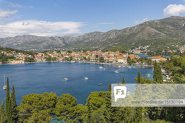 View of Cavtat on the Adriatic Sea Cavtat Dubrovnik Riviera Croatia Europe