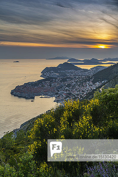 View of the Old Walled City of Dubrovnik at sunset  UNESCO World Heritage Site  Dubrovnik Riviera  Croatia  Europe