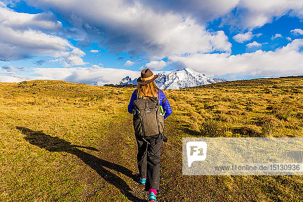 Enjoying the beautiful scenery of Torres del Paine National Park  Patagonia  Chile  South America