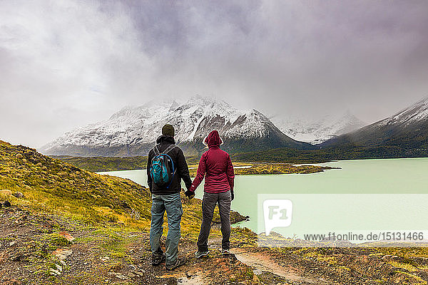 Enjoying the peaceful and beautiful scenery of Torres del Paine National Park  Patagonia  Chile  South America