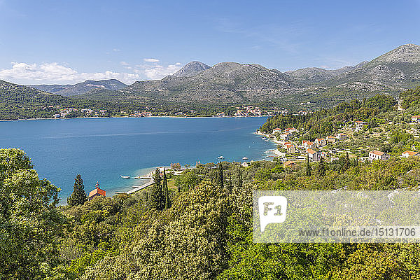View of Mali Zaton and Adriatic Sea Dubrovnik Riviera Croatia Europe