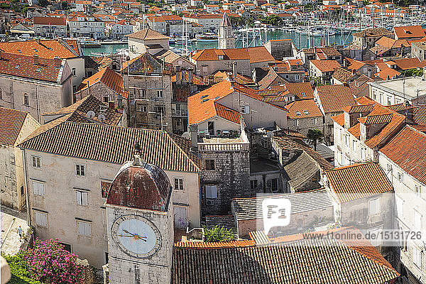 View from St. Laurentius Cathedral across the Old Town  Trogir  UNESCO World Heritage Site  Dalmatia  Croatia  Europe