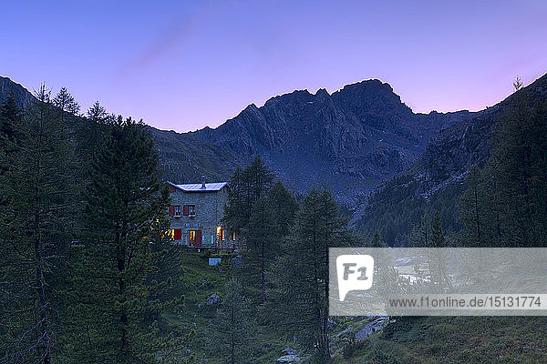Sunset at the Bosio alpine hut Valmalenco Valtellina Lombardy Italy Europe