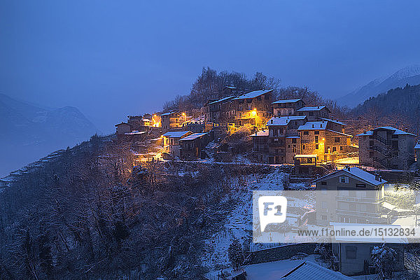 Twilight at the small village of Maroggia Berbenno di Valtellina Valtellina Lombardy Italy Europe
