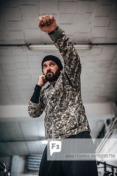 Boxer training in gym