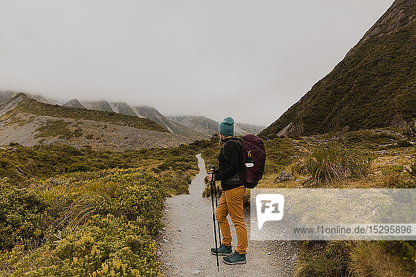 Hiker exploring trail  Wanaka  Taranaki  New Zealand
