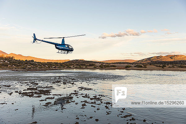Hubschrauber über einer Wasserstelle  Kapstadt  Westkap  Südafrika