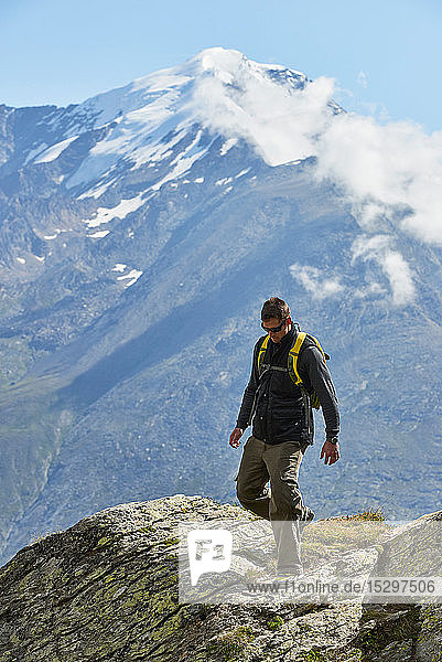Hiker enjoying walk  Saas-Fee  Valais  Switzerland