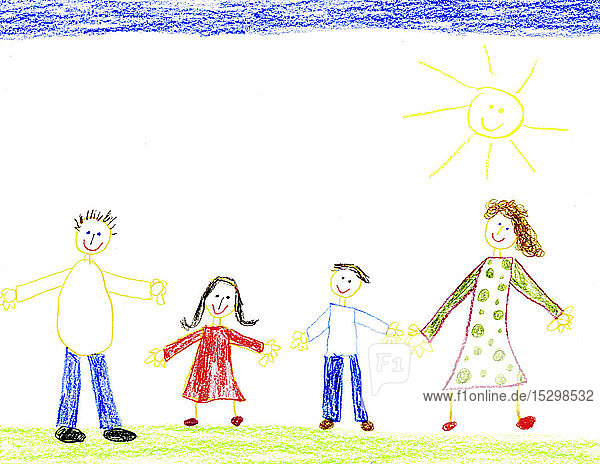 Kinderzeichnung einer glücklichen Familie