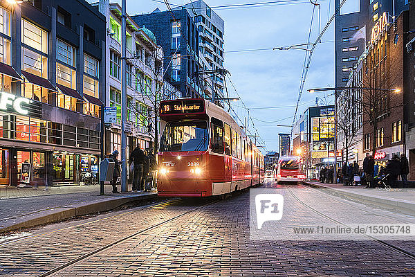 Tram stop in the evening The Hague Netherlands