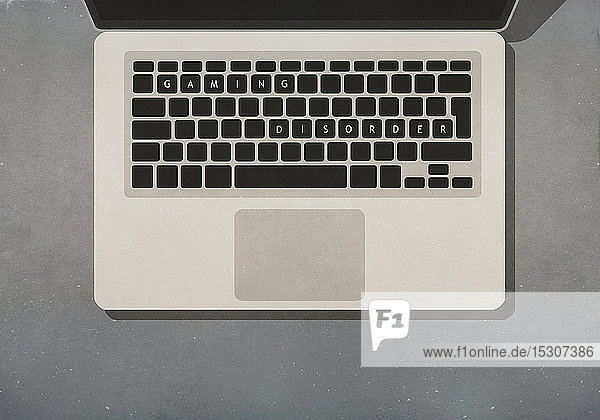 Gaming Unordnung Text auf Laptop-Tastatur