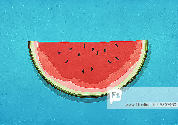 Wassermelonenscheibe auf blauem Hintergrund
