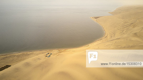Aerial view of expedition of 4x4 cars  from Tombua to Foz de Cunene  Angola  Africa