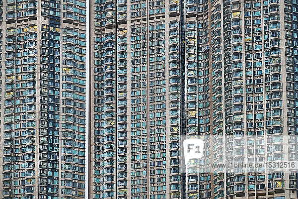 Partial view of apartment tower  Kowloon  Hong Kong  China