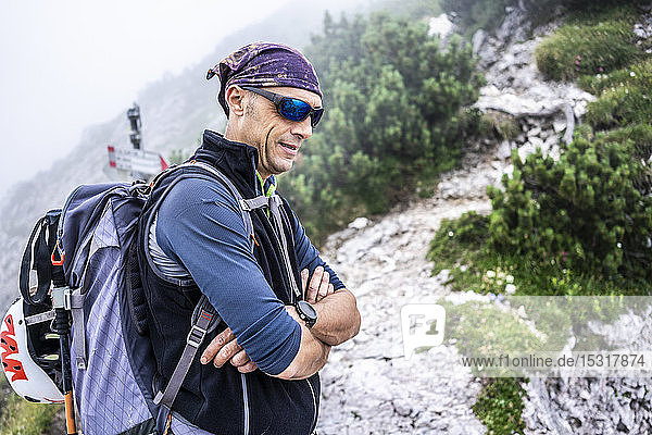 Portrait of a hiker in the mountains  Orobie Mountains  Lecco  Italy