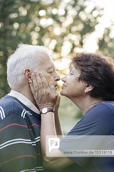 Profile of senior couple in love