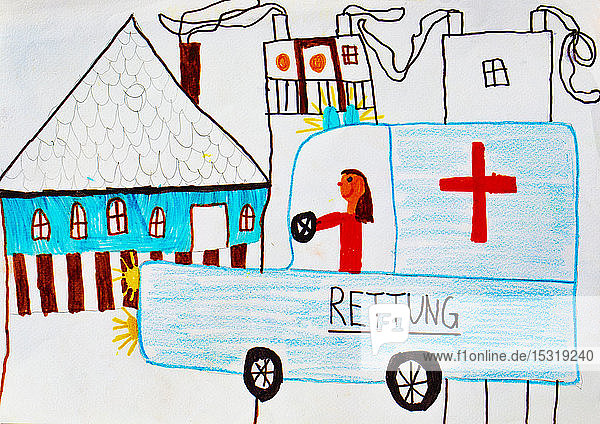 Kinderzeichnung einer Rettungsaktion