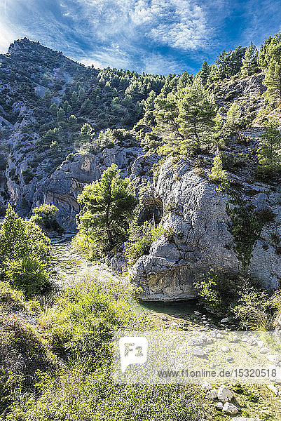Frankreich  Drome  Regionaler Naturpark der provenzalischen Baronnies  Schlucht von Ubrieux am Fluss Ouveze  Klettergebiet Lou Passo d'Hannibal .