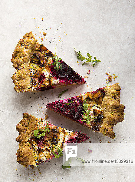Beetroot  sweet potato and goat's cheese quiche