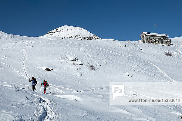 Italy  Lombardy  Orobie Alps Regional Park  snowshoeing at Piani d'Alben  Gherardi Hut