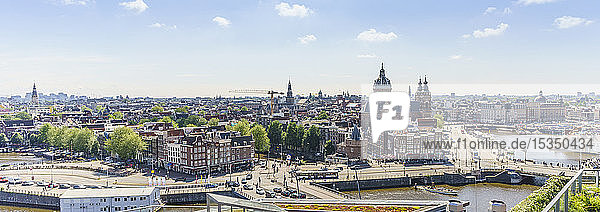High angle view of central Amsterdam North Holland The Netherlands Europe