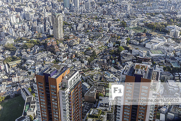 Blick auf ein Wohnviertel im Zentrum von Tokio  Japan  Asien