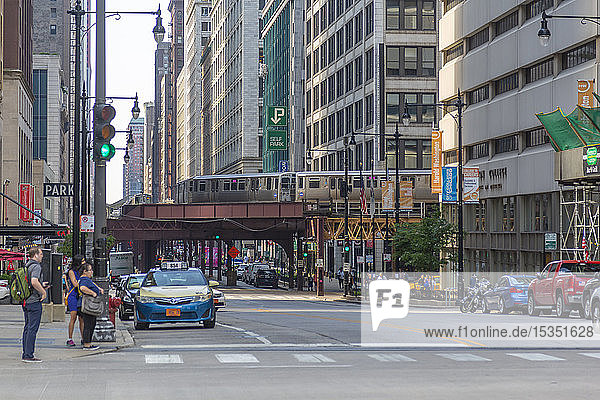 View of Loop Train on North Wabash Avenue  Chicago  Illinois  United States of America  North America