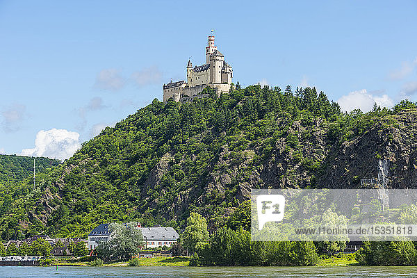 Marksburg overlooking the Rhine UNESCO World Heritage Site Middle Rhine valley Rhineland-Palatinate Germany Europe
