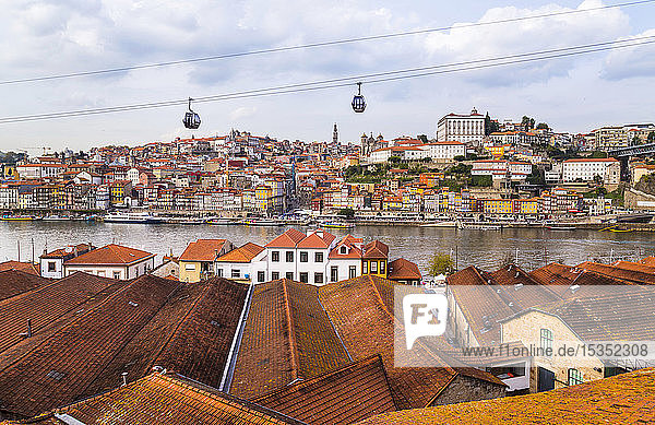 Port wine cellars at Douro River and TelefÃ©rico de Gaia  Porto  Portugal