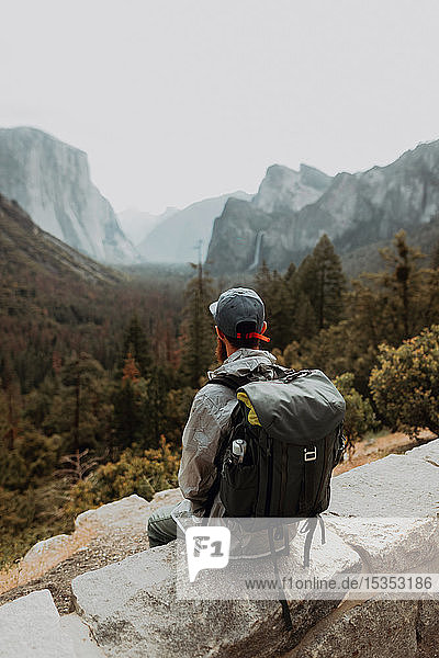 Hiker exploring nature reserve  Yosemite National Park  California  United States