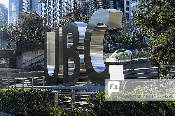 Sign for UBC on the University of British Columbia campus; Vancouver British Columbia Canada